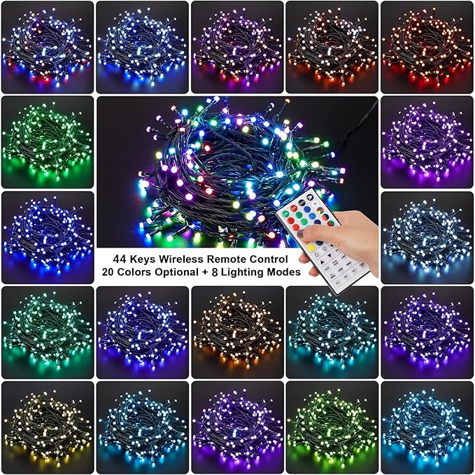 HOME LIGHTING 66ft Christmas Decorative Mini Lights, 200 LED RGB Changing 8 Functional Green Wire Fairy Halloween Lights with Remote Timer, Plug in Indoor Outdoor Xmas Wedding Party Decor-BubblyBeeBaby