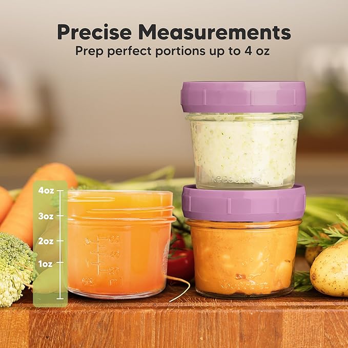 KeaBabies 12pk 4oz Glass Baby Food Containers with Lids - Leak-Proof, Microwavable Small Glass Jars, Baby Purees & Toddler Snack Storage Containers, BPA-Free, Dishwasher & Freezer Safe (Sunset)-BubblyBeeBaby