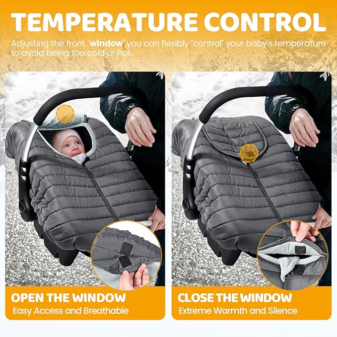 Orzbow Winter Carseat Cover for Baby, Baby Car Seat Cover for Boys & Girls, Warm Infant Car Seat Covers for Cold Weather, Rain & Snow Repellent, Waterproof, Universal Fit, Newborn Must Have, Dark Grey-BubblyBeeBaby
