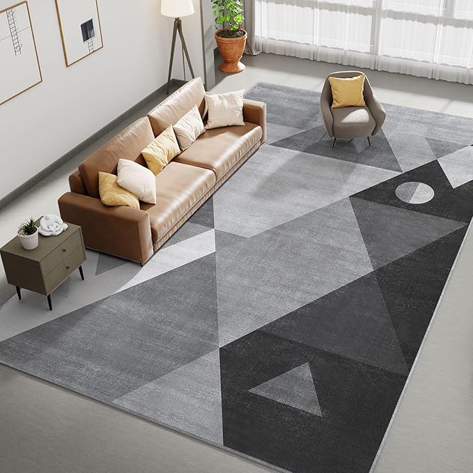 HOMFINE Washable Modern Area Rug - Geometric Style 5x7 Rugs for Living Room, Bedroom, Machine Washable Rug Soft Non Slip Non Shedding Area Rug - Grey, 5'x7'-BubblyBeeBaby