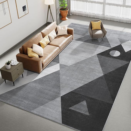 HOMFINE Washable Modern Area Rug - Geometric Style 5x7 Rugs for Living Room, Bedroom, Machine Washable Rug Soft Non Slip Non Shedding Area Rug - Grey, 5'x7'-BubblyBeeBaby