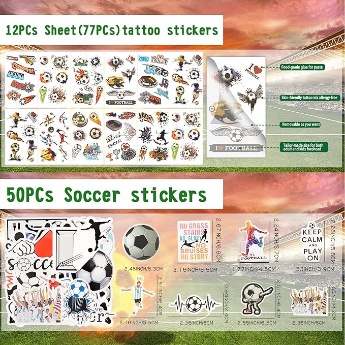 158Pcs Soccer Party Favors - Bags, Whistles, Balls, Slap Bracelets, Keychains, Stickers, Tattoos for Party Goodie Bags-BubblyBeeBaby
