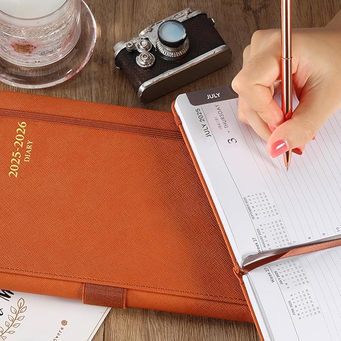 2025-2026 Appointment Book & Planner - Jul 2025 - Jun 2026, Daily Hourly Planner, 5.75" X 8.25", 60-Minute Interval, Faux Soft Leather Cover, Premium Paper, Academic Calendar with Pen Loop, Inner Pocket-BubblyBeeBaby