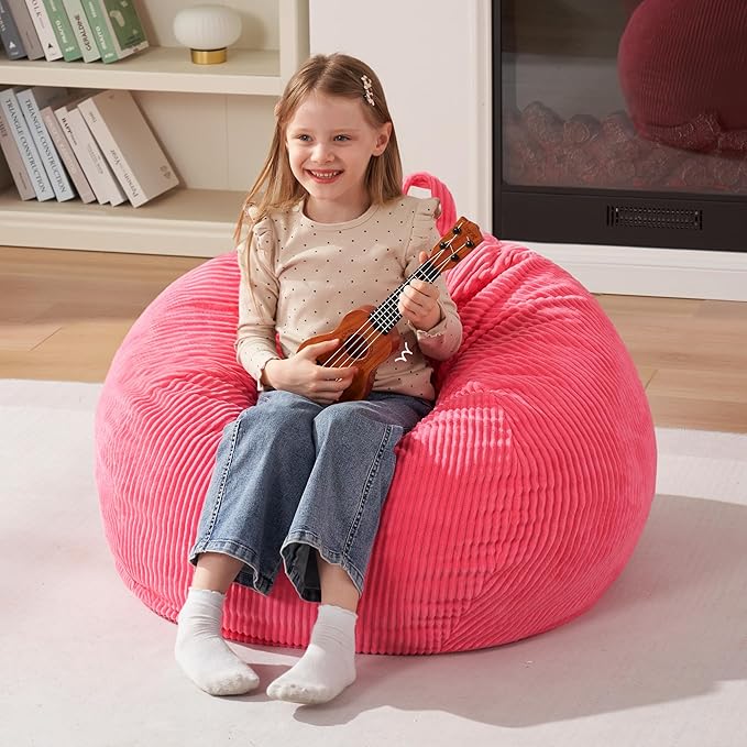 Homguava 2FT Bean Bag Chair,Teardrop Bean Bags Small Beanbag Chair with Memory Foam Filled and Ultra Soft Corduroy Cover for Living Room, Bedroom (Small,Pink)-BubblyBeeBaby