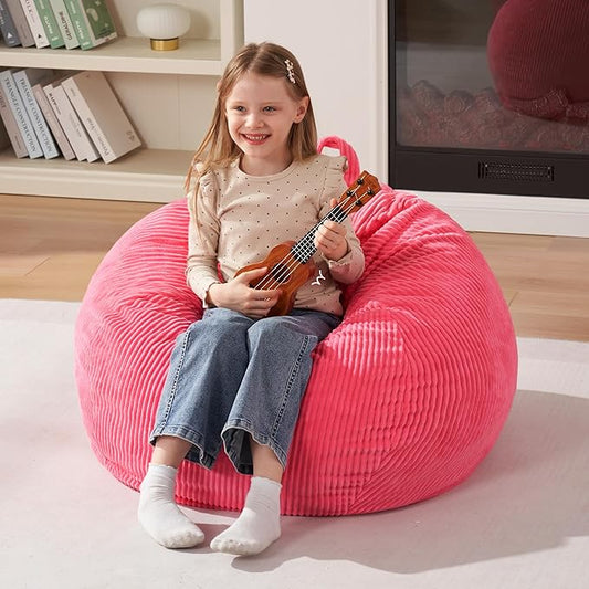 Homguava 2FT Bean Bag Chair,Teardrop Bean Bags Small Beanbag Chair with Memory Foam Filled and Ultra Soft Corduroy Cover for Living Room, Bedroom (Small,Pink)-BubblyBeeBaby