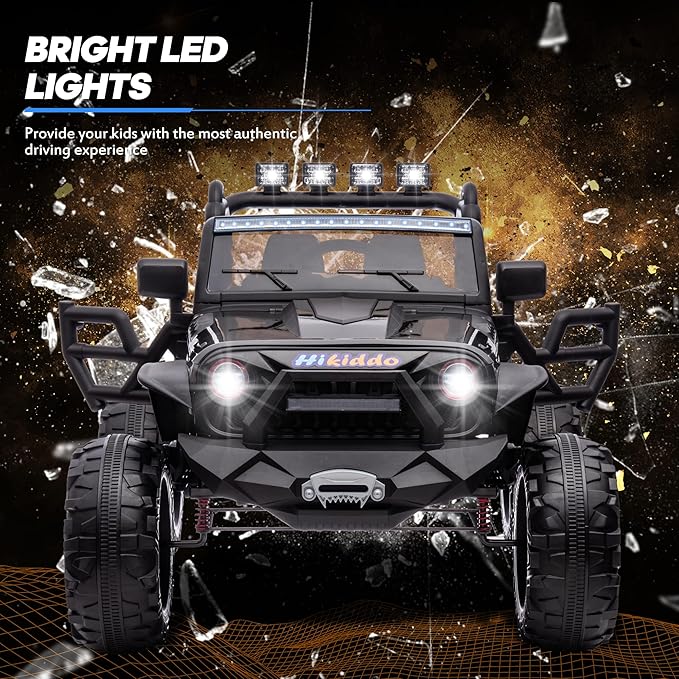 24V 9Ah Ride on Toy for Big Kids, 4x4 2 Seater Ride on Car Truck w/Remote Control, 4x200W Motors - Black Warrior-BubblyBeeBaby