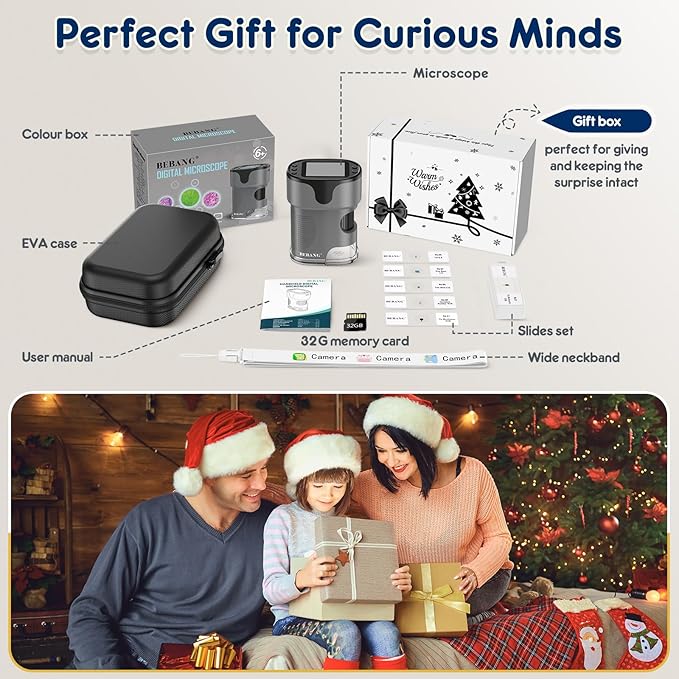 1000X Handheld Microscope for Kids 4K 2.0" Screen Rechargeable Mini Pocket Digital Microscopes w/Slides Kit Portable Edu Gift Age 4-6 8-12 Children Students (Grey)-BubblyBeeBaby