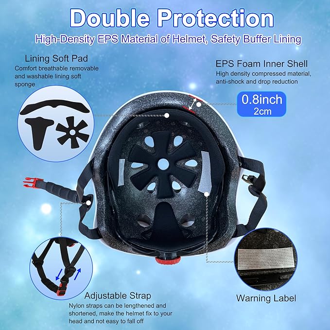 Kids Bike Helmet with DIY Stickers and Knee Pads Elbow Pads Wrist Guard Set for Ages 3-8-14 Toddler Boys Girls Helmet for Roller Skates Cycling Skateboarding Bicycle Scooter-BubblyBeeBaby