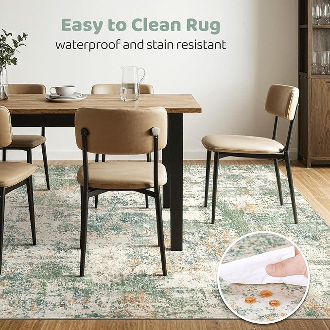 10x14 Area Rugs Living Room: Washable Large Abstract Soft Green Rug Stain Resistant Indoor Floor Non-Slip Accent Carpet for Men Modern Home Enthusiasts Aged 25-45 - Bedroom Office Playroom-BubblyBeeBaby