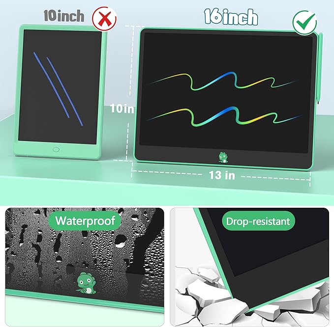 Hockvill LCD Writing Tablet for Kids, Toys for Girls Boys Drawing Pad for 3 4 5 6 7 Year Old Kid, Toddler Doodle Board Christmas Birthday for Children (16 INCH, Green)-BubblyBeeBaby