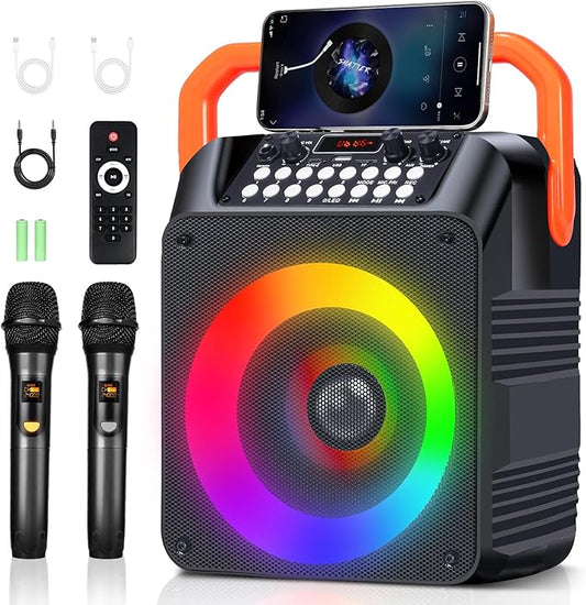 Karaoke Machine,Karaoke Machine for Adults with 2 Wireless Microphones/6.5IN Speaker/PA System with Remote Control/LED Light/Remote Control,Portable Bluetooth Karaoke Speaker Supports TWS/REC/AUX/USB-BubblyBeeBaby
