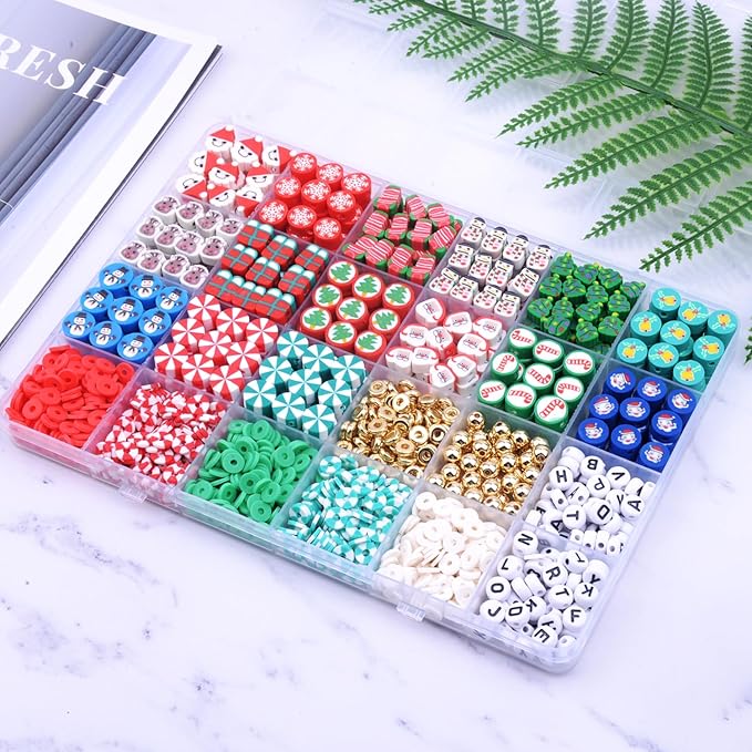 1480pcs Christmas Polymer Clay Beads Charms Friendship Bracelet Necklace Earring Jewelry Making kit, Accessories for Arts Crafts DIY Gifts for Women Girls-BubblyBeeBaby