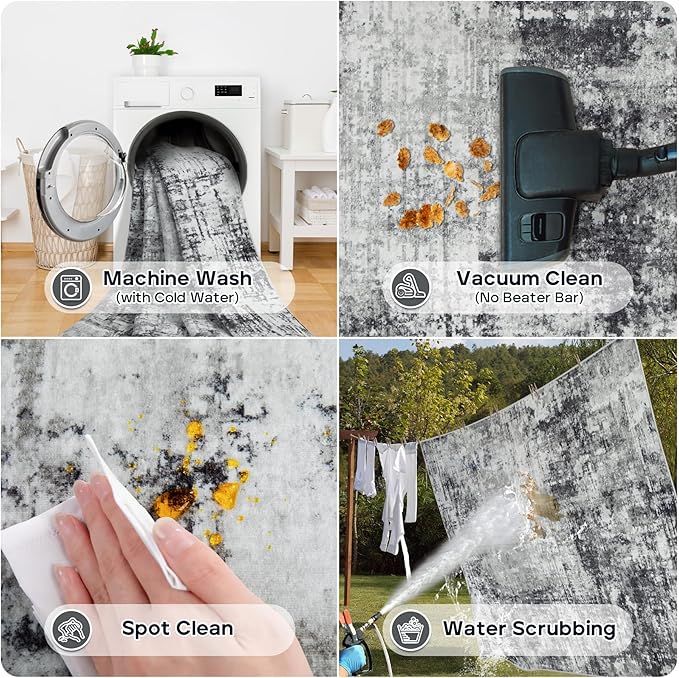 10x14 Area Rugs Large Living Room Rug Washable: Modern Abstract Rug Indoor Modern Carpet Non Slip for Dining Room Bedroom Nursery Home Office Black Grey-BubblyBeeBaby