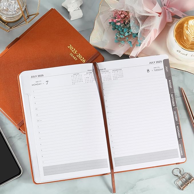 2025-2026 Appointment Book & Planner - Jul 2025 - Jun 2026, Daily Hourly Planner, 5.75" X 8.25", 60-Minute Interval, Faux Soft Leather Cover, Premium Paper, Academic Calendar with Pen Loop, Inner Pocket-BubblyBeeBaby