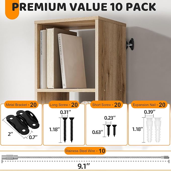 10 Pack Furniture Wall Anchors for Baby Proofing, Anti Tip Furniture Anchors, Secure 400 Pound Furniture, Dresser, Bookcase to Wall Prevent Falling, Earthquake Straps for Child Safety (Black)-BubblyBeeBaby