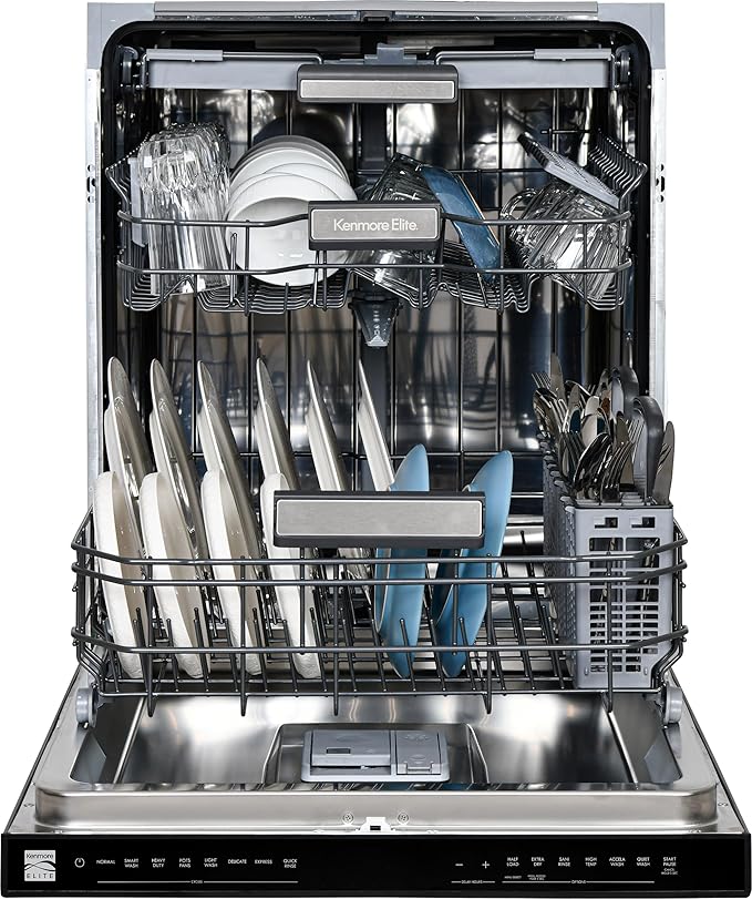 Kenmore Elite 24" Built-in Stainless Steel Tub Dishwasher TotalFlex 3rd, SmartWash, UltraWash, TurboDry, MoreSpace Plus Adjustable Rack, Energy Star Certified, Black-BubblyBeeBaby