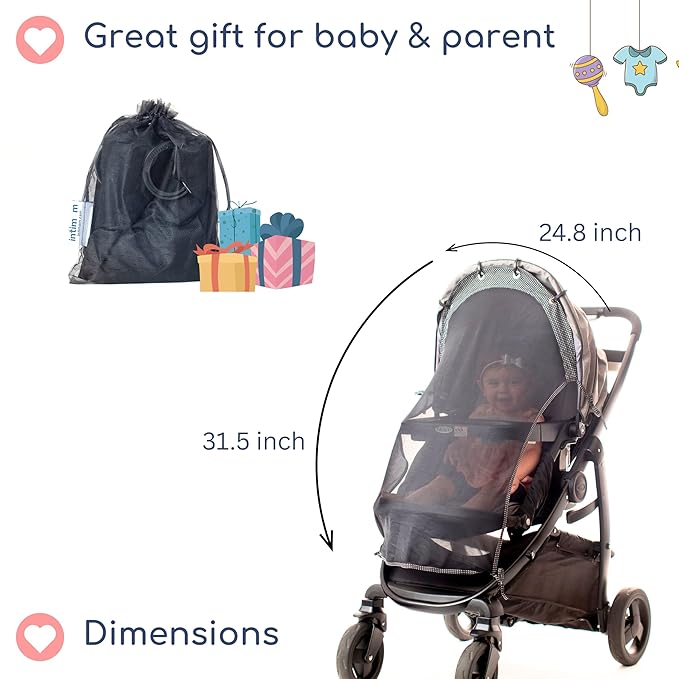 Stroller Sun Shade - Universal UV Protection Cover for Strollers Sunshade with See Through, Clip-On Sun Blocker, Sun Shield for Baby, Breathable Adjustable Fit, Full Coverage, Large-BubblyBeeBaby