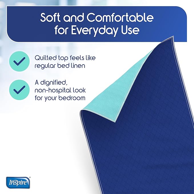 Inspire Waterproof Washable Mattress Pad, Quilted and Dark Colored to Hide Stains, Oversized 34"x 72" – Adults and Kids Reusable Underpad for Incontinence-BubblyBeeBaby