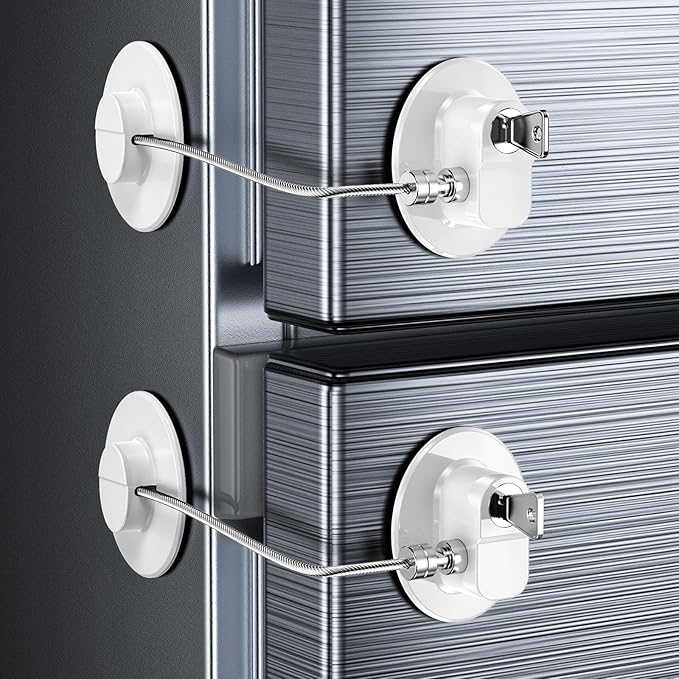 2 Pack Refrigerator Lock with Sticky Adhesive Pads, Child Proof Refrigerator/Fridge/Freezer Door Lock for Toddlers and Kids, Baby Safety Locks for RV Refrigerator, Cabinets and Drawers, Oven (Patent)-BubblyBeeBaby