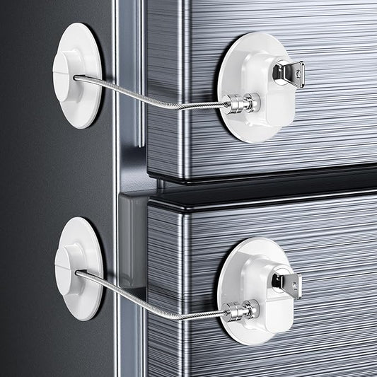 2 Pack Refrigerator Lock with Sticky Adhesive Pads, Child Proof Refrigerator/Fridge/Freezer Door Lock for Toddlers and Kids, Baby Safety Locks for RV Refrigerator, Cabinets and Drawers, Oven (Patent)-BubblyBeeBaby