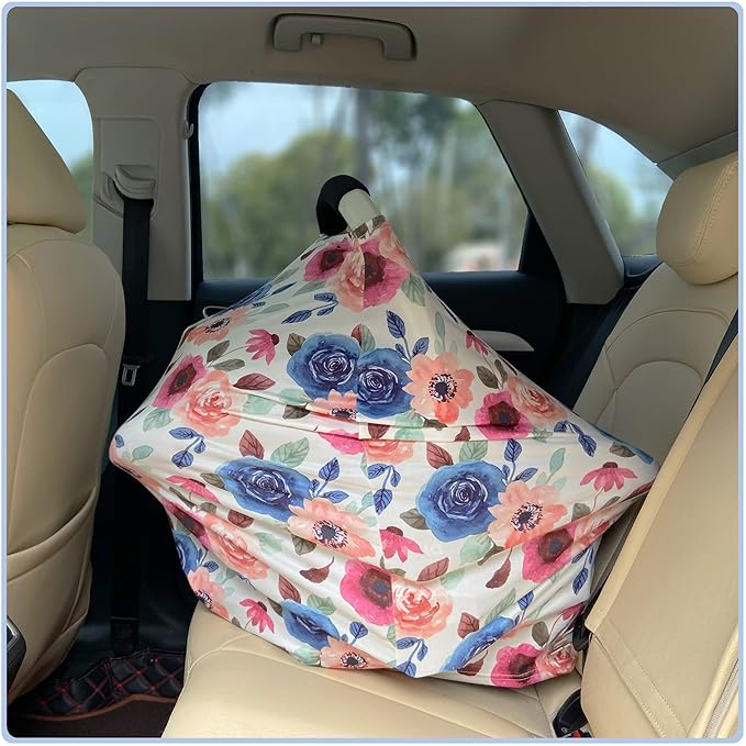 Car Seat Covers for Babies - Multi- use Nursing Carseat Canopy, Breastfeeding Covers, Baby Shower Gifts for Boys and Girls (Colourful Rose)-BubblyBeeBaby