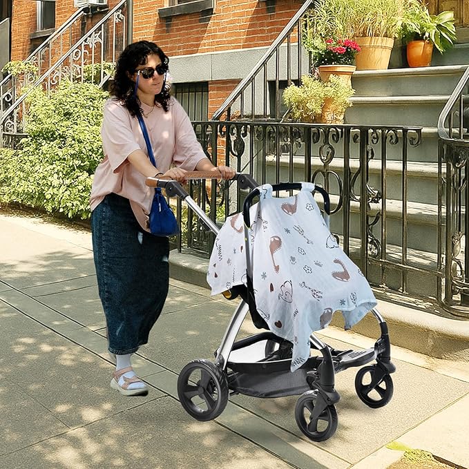 80S Muslin Car Seat Cover for Babies - Soft & Breathable Infant Carrier Canopy, Lightweight Sunshade for Summer, Universal Fit for Baby Boys & Girls-BubblyBeeBaby