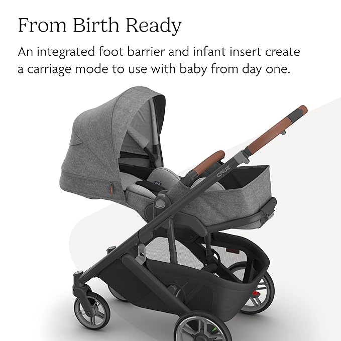 UPPAbaby Cruz V3 Stroller - from Birth + Car Seat Compatible - Full-Size, Reversible Seat - Infant Insert, Bug and Rain Shields Included - Greyson (Charcoal Mélange/Carbon Frame/Saddle Leather)-BubblyBeeBaby