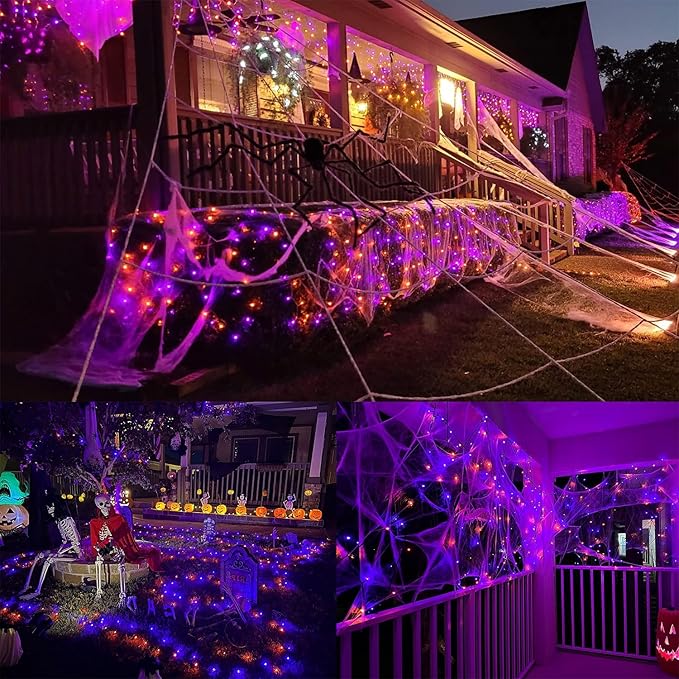 HOME LIGHTING Halloween Lights, 66FT 200 LED Plug in Green Wire String Light, 8 Lighting Modes Waterproof Fairy Mini Lights for Indoor Outdoor Christmas Wedding Party Decorations (Orange & Purple)-BubblyBeeBaby