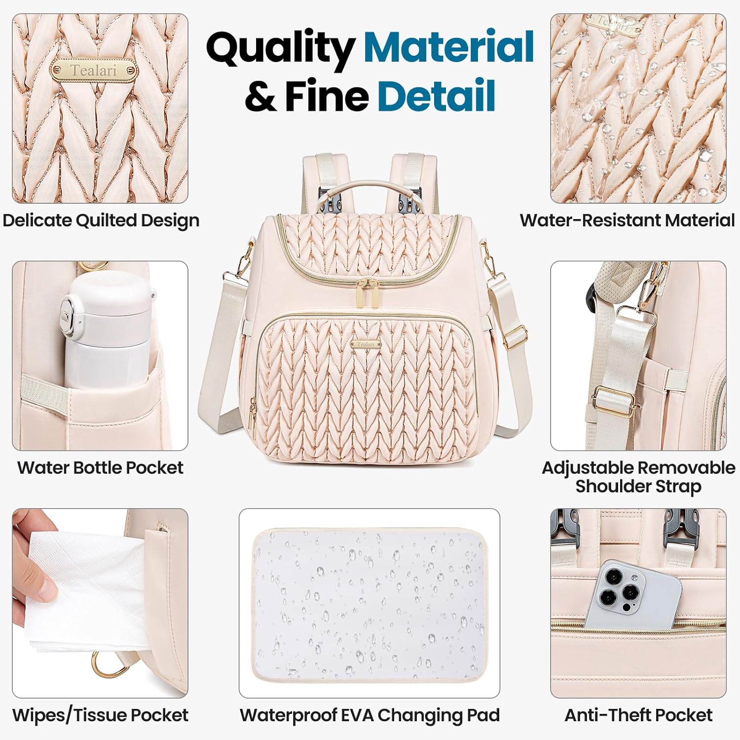 4 in 1 Convertible Diaper Bag Backpack,Waterproof Baby Diaper Bag with Changing Pad,Converts into Baby Tote Bag,Diaper Backpack,Stroller Bag and Crossbody Diaper Bag