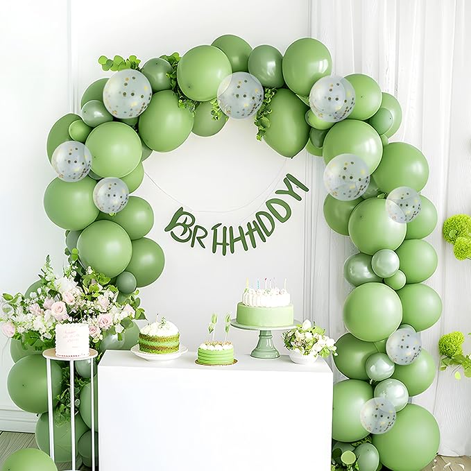 JOYIN 150 Pcs Sage Green Balloons, Different Sizes 18 12 10 5 Inch Sage Green Latex Balloon Arch Kit with Instruction for Birthday Party Graduation Wedding Holiday Decoration-BubblyBeeBaby