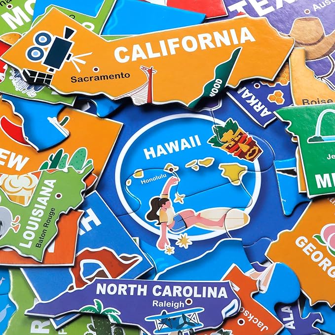 Jumbo Floor Puzzle for Kids,USA Map Puzzle Jigsaw Geography Puzzles,70 Piece US Map 50 States with Capitals,United States Puzzle for Ages 3-5,Preschool Learning Toys Gift for 4-8 Years Old-BubblyBeeBaby