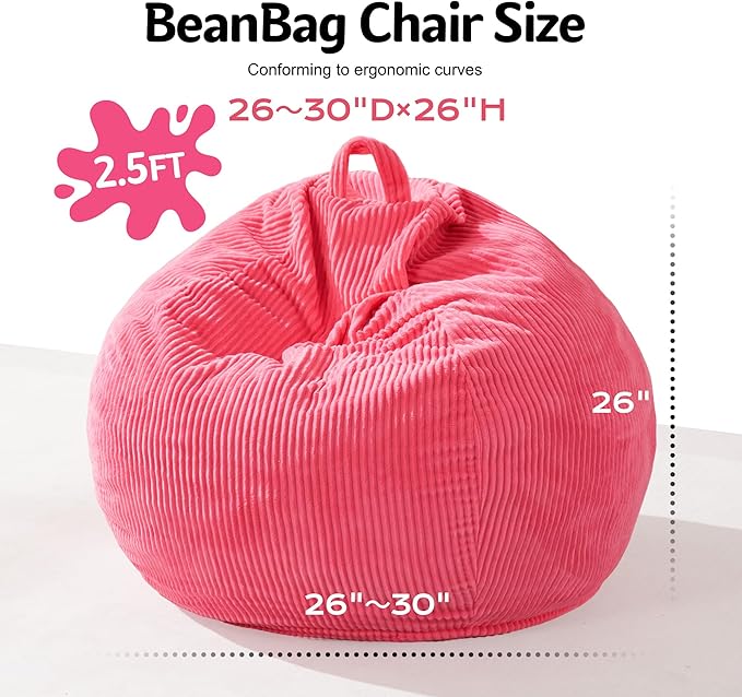 Homguava 2FT Bean Bag Chair,Teardrop Bean Bags Small Beanbag Chair with Memory Foam Filled and Ultra Soft Corduroy Cover for Living Room, Bedroom (Small,Pink)-BubblyBeeBaby