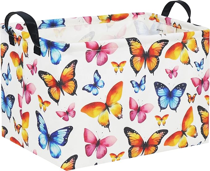 HIYAGON Kids Empty Baby Girl Basket - Rainbow Decor Butterfly Organizer-BubblyBeeBaby