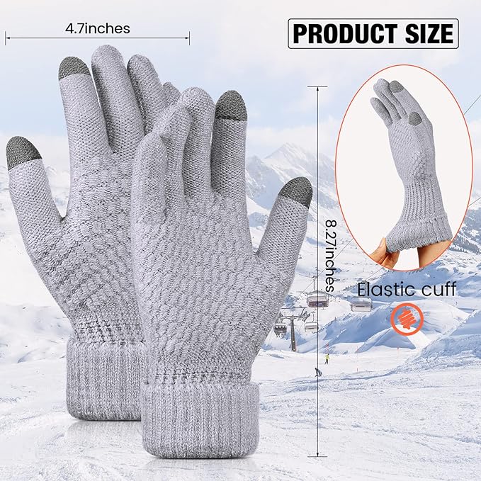 Geyoga 2 Pairs Women's Winter Touch Screen Gloves Soft Warm Fleece Lined Knit Elastic Cuff Winter Texting Gloves-BubblyBeeBaby