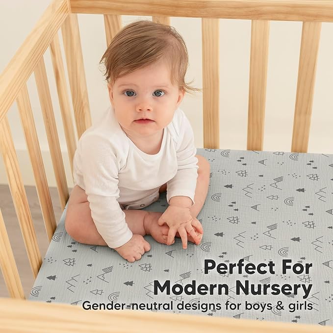 KeaBabies 2-Pack Muslin Crib Sheets for Boys, Girls - 100% Organic Cotton Fitted Baby Crib Mattress Sheet, Soft Breathable Standard Toddler Bed Cover Bedding Set, Neutral, Durable 52x28 (Woodland)-BubblyBeeBaby