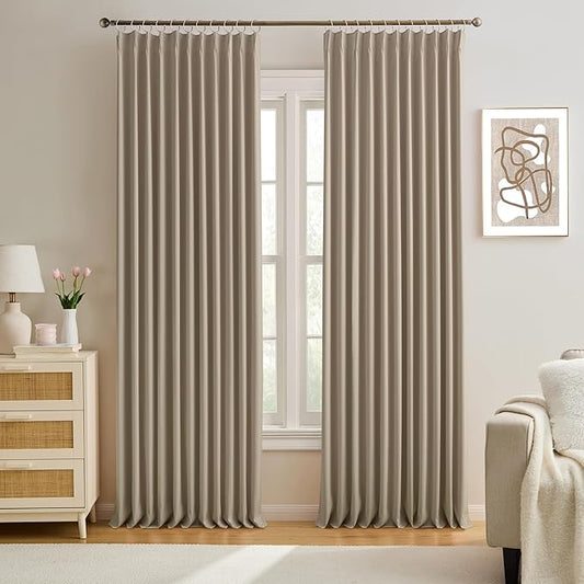KEQIAOSUOCAI Pleated Blackout Curtain Drapes for Window 90" L - Triple Weave Energy Saving Solid Pinch Pleat Hook Thermal Room Divider Blackout Panels for Patio (72" Wide per Panel, 2 Panels, Khaki)-BubblyBeeBaby