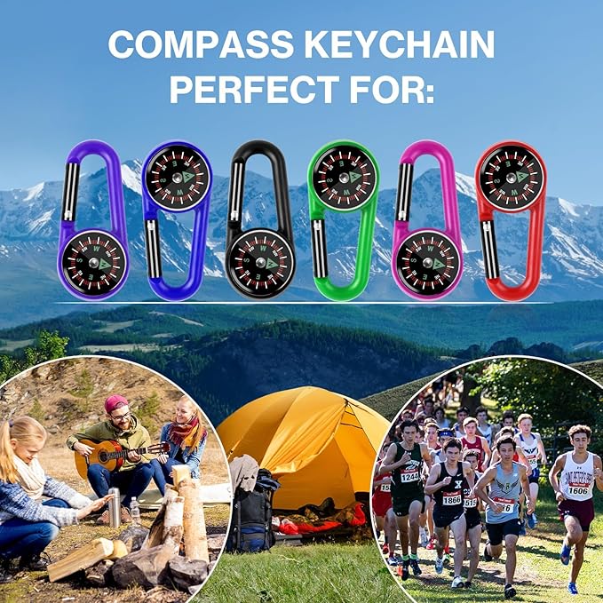 12 Pcs Mini Compass Keychain for Kids Bulk, Small Pocket Magnetic Compass Survival Hiking for Outdoor Survival Camping Party Backpacking Accessory-BubblyBeeBaby