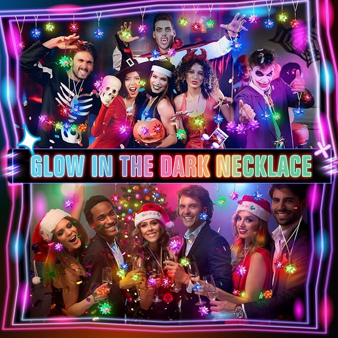 HONLYNE150 PCS Flashing Crystal Star Necklaces, Glow Necklaces Bulk Light up Party Favors, LED Glow in The Dark Necklaces for Kids Adults Birthday Glow Party Rave Halloween Goodie Bags Filler-BubblyBeeBaby