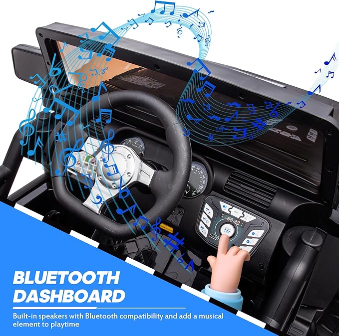 24V 9Ah Ride on Toy for Big Kids, 4WD 2 Seater Ride on Car Truck with Remote Control, 4x200W Motor - Black-BubblyBeeBaby