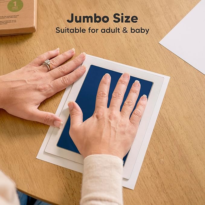 1-Pack Inkless Baby Hand and Footprint Kit - Mess Free Ink Pad for Newborn Keepsake, Dog Nose & Paw Print Kit, Clean Touch Ink Pad for Baby Hand & Footprints, Ideal New Mom Gifts (Navy, Jumbo)-BubblyBeeBaby