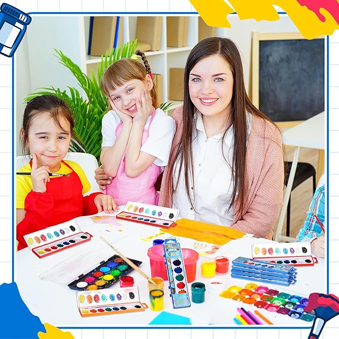 24 Pcs Apple Style Watercolor Painting Set for Kids 8 Washable Colors with Brush Watercolor Painting Set Gift Party Supplies Back to School Party Gift Exchange-BubblyBeeBaby