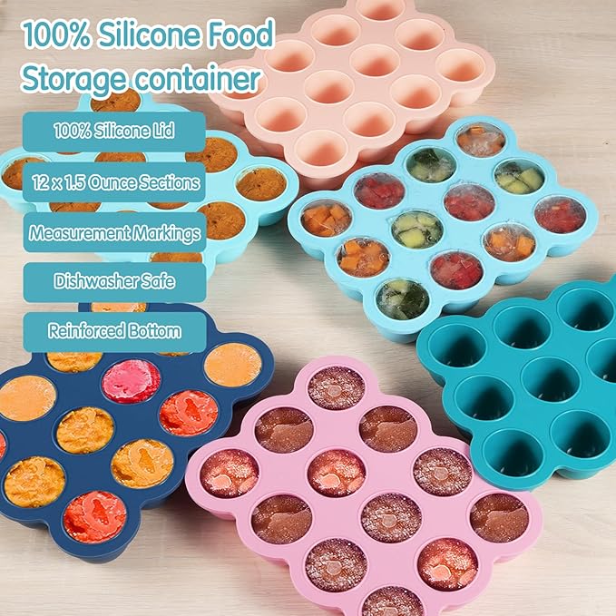 12x1.5oz Baby Food Freezer Tray with Clip Lid Light Green | Food Grade Silicone Storage Containers for Purees & Vegetables-BubblyBeeBaby