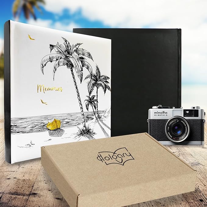 Holoary Photo Album 4x6 160 Photos Two Pictures Per Page, Memo Writing Area for Each Pocket, 160 Pockets 4”x6”, Printed Book Cover Travel Design Natural Beach Vacation Honeymoon Memories-BubblyBeeBaby