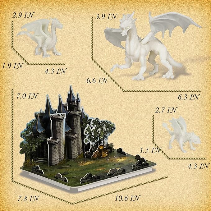 Kids Arts Crafts Set - Dragon Toys Painting Kit with 3 Dragons Figurines and 3D Jigsaw Puzzle Castle, Best Tween Paint Gift to Create Own Powerful Dragon-BubblyBeeBaby