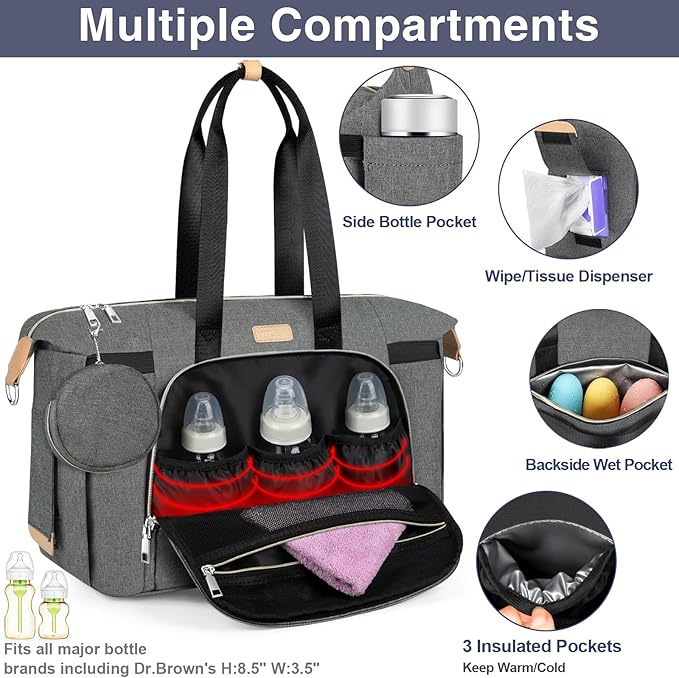 ITIEZY Diaper Bag Tote for Baby - Large Mommy Bag with Portable Changing Pad Pacifier Case, Hospital Bags Travel Baby Bag-BubblyBeeBaby