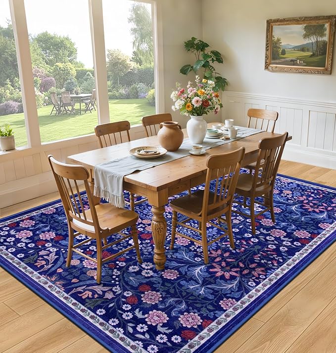 10x12 Area Rugs for Living Room: Floral Washable Rug Vintage Large Soft Boho Non-Slip Carpet Indoor Floor Stain Resistant Low Pile Carpets for Bedroom Dining Room Farmhouse Nursery Hallway Home Office-BubblyBeeBaby