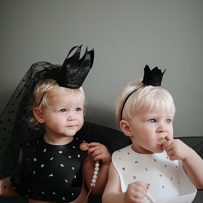 mushie Silicone Baby Bib | Adjustable Fit Waterproof Bibs (Letters White)-BubblyBeeBaby