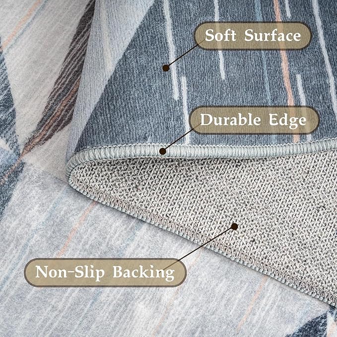 HOMFINE Washable Modern Area Rug - Geometric Style 5x7 Rugs for Living Room, Bedroom, Machine Washable Rug Soft Non Slip Non Shedding Area Rug - Blue, 5'x7'-BubblyBeeBaby