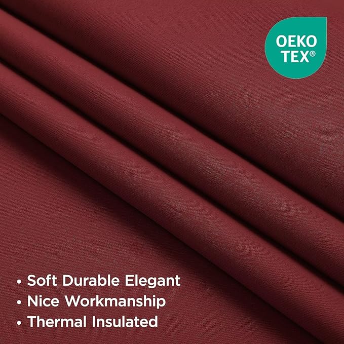 Joydeco Blackout Curtains 84 Inch Long for Bedroom, Thermal Insulated Black Out Curtains 2 Panels Set, Room Darkening Drapes for Living Room Window (W52 x L84 Inch, Burgundy Red)-BubblyBeeBaby