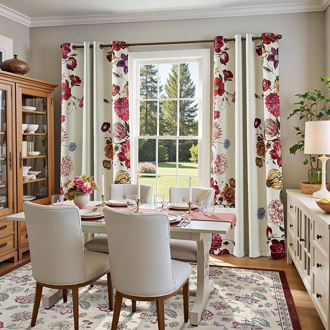 jinchan 8x10 Floral Rug for Living Room Washable Bedroom Rug Vintage Romance Design Non Slip Thin Indoor Floor Cover Large Low-Profile Throw Carpet for Dining Room Office, Red/Beige-BubblyBeeBaby